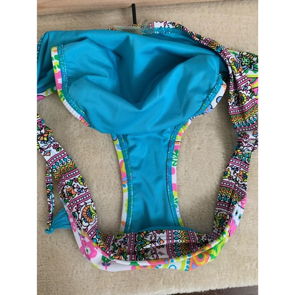 Rod Beattie Bleu Colorful Paisley Halter Bikini Set Tassels Teal Neon Accents 6 - Picture 6 of 10